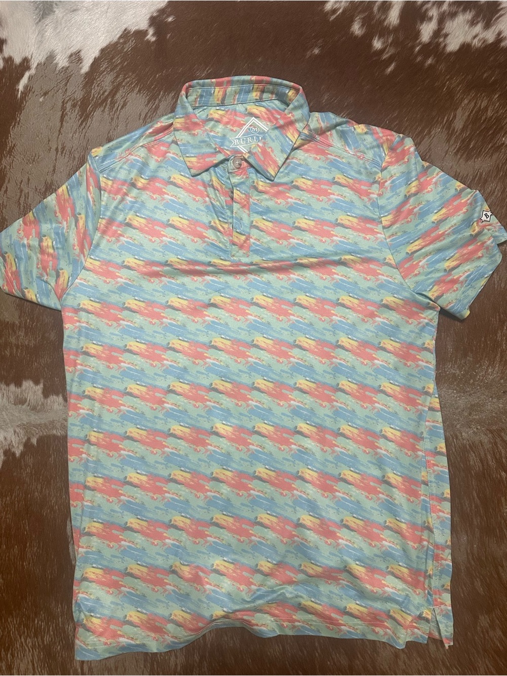 BURLEBO Multicolor Brushstroke Polo — Aqua, Coral, Yellow